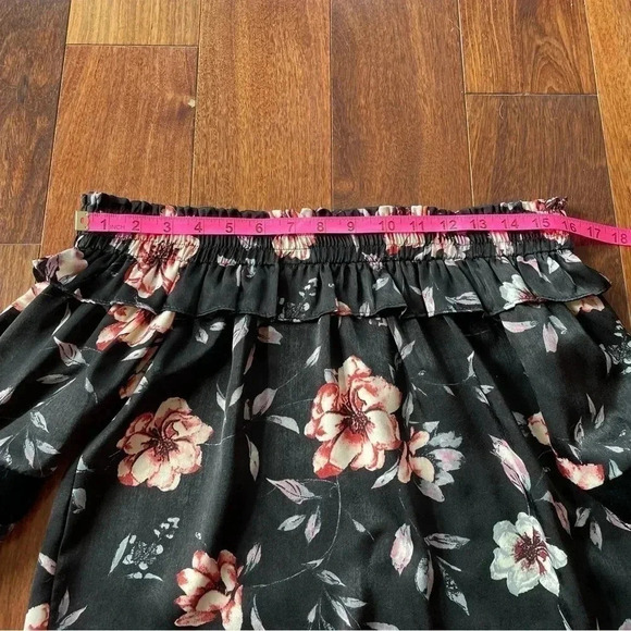 MISA Los Angeles Belva Blouse Off the Shoulder Black Velvet Bow Floral Satin - Picture 13 of 15